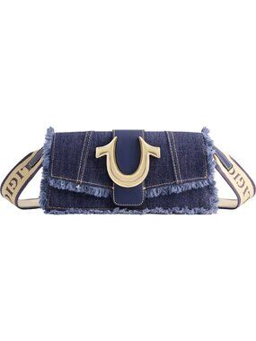 NWT True Religion Frayed Denim Crossbody Bag Horseshoe Logo Y2K